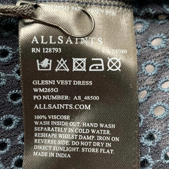 Allsaints Glesni Vest Embroidered Dress Ink Casual Women’s 2 - Picture 10 of 14